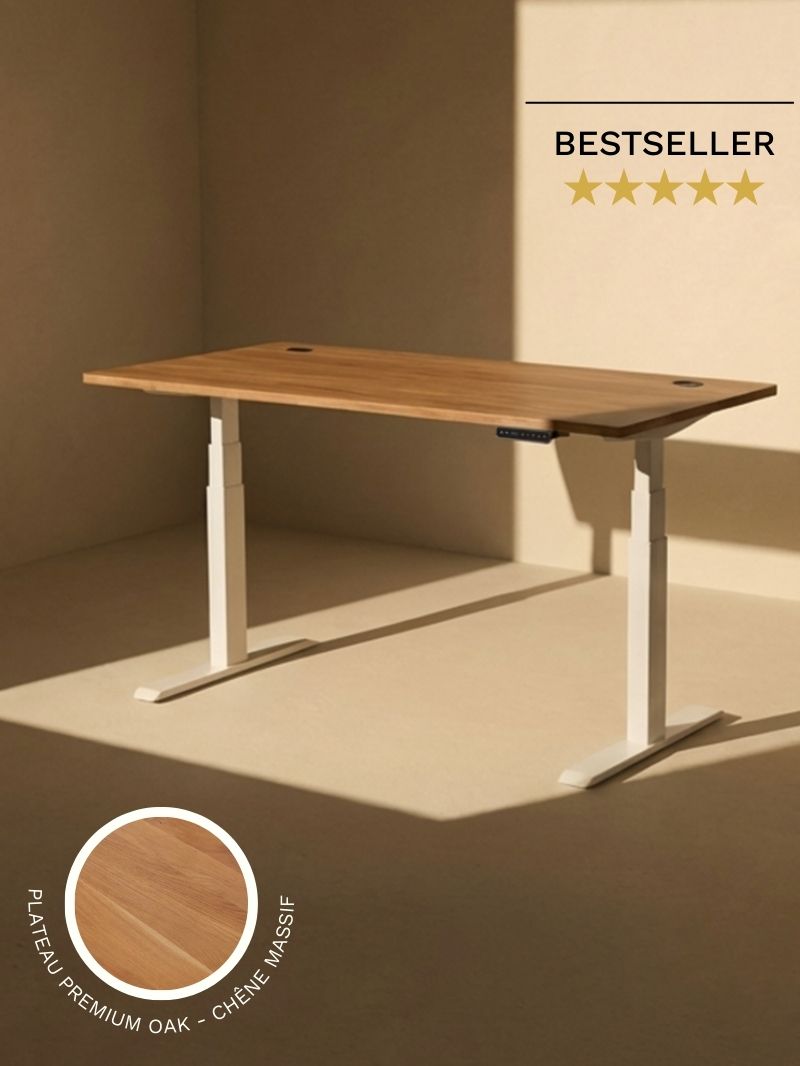 Advanced Go - Plateau Premium Oak | Bureau Assis Debout Électrique en Chêne Massif,  Ports USB A & C