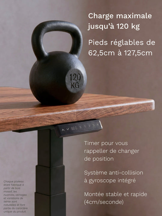 Bureau Assis Debout AUM WORLD ADVANCED GO avec plateau PREMIUM OAK en chêne massif supportant jusqu&