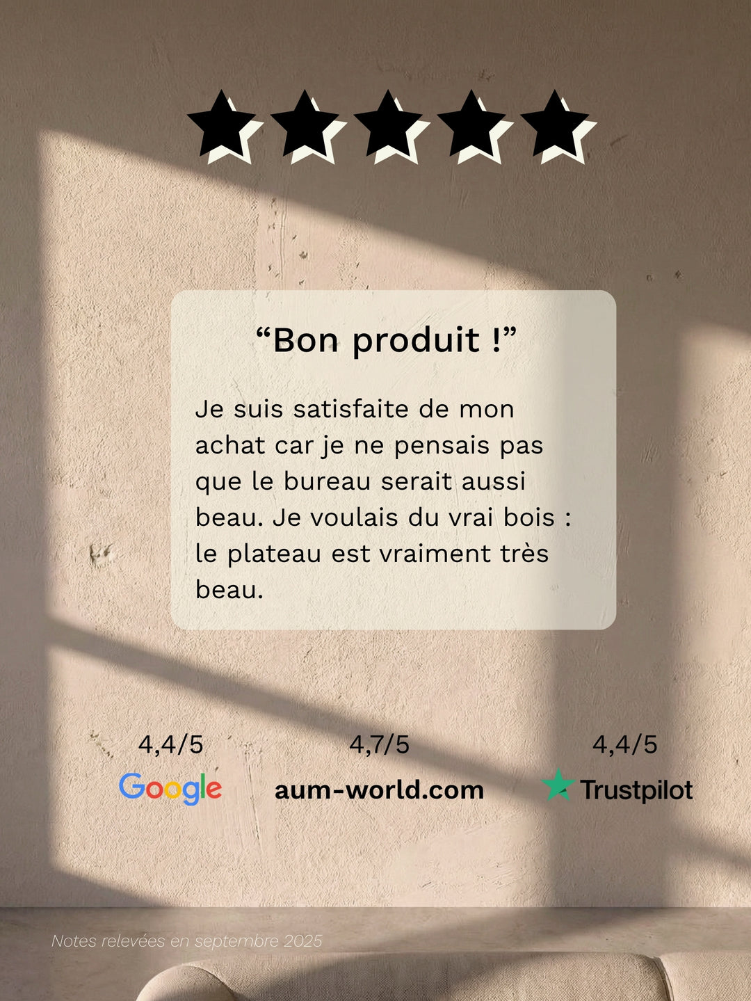 Avis client sur le bureau Assis Debout AUM WORLD ADVANCED GO avec plateau PREMIUM OAK en chêne massif Made in France.