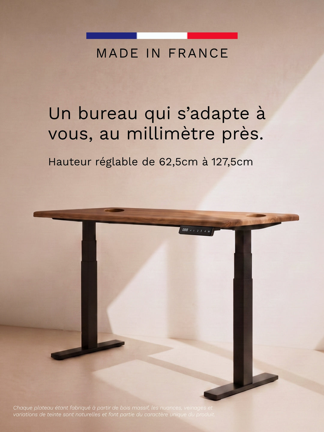 Bureau Assis Debout AUM WORLD ADVANCED avec piètement Made in France et plateau PREMIUM OAK en chêne massif.