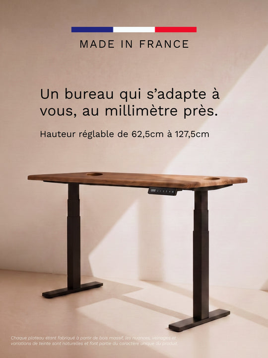 Bureau Assis Debout AUM WORLD ADVANCED avec piètement Made in France et plateau PREMIUM OAK en chêne massif.