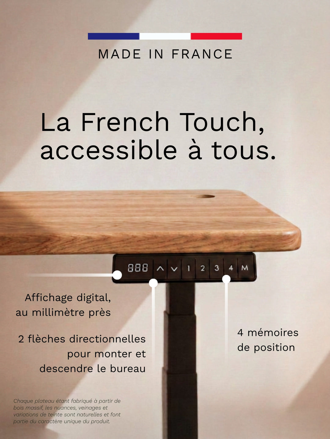 Console de commande du bureau Assis Debout AUM WORLD ADVANCED avec affichage digital et 4 mémoires de position.