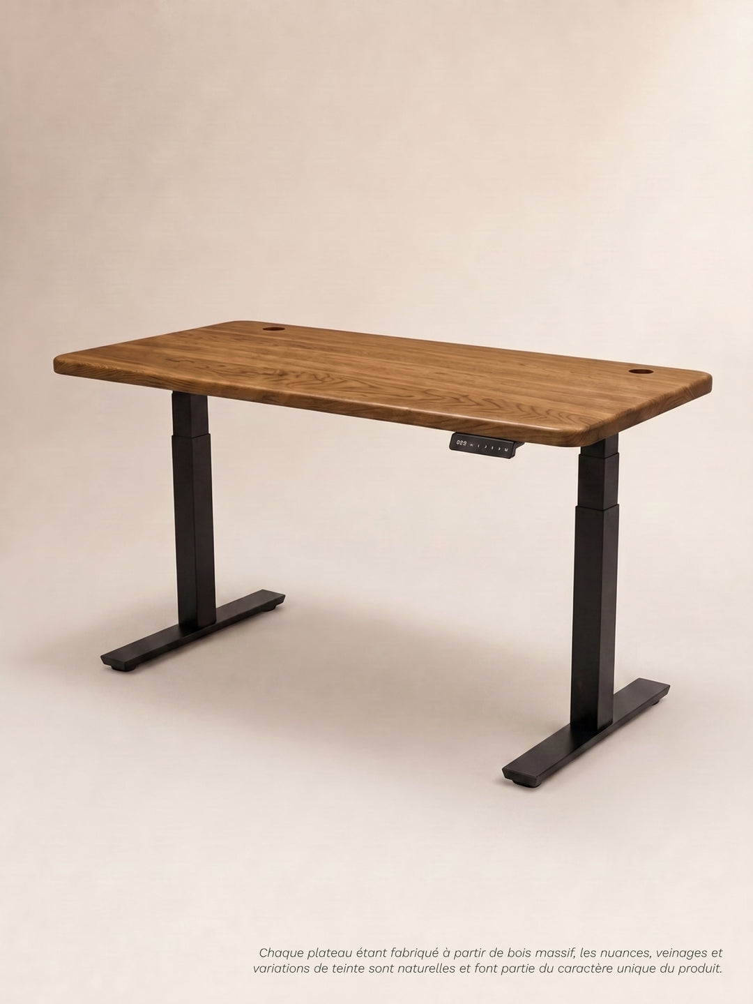 Bureau Assis Debout AUM WORLD ADVANCED avec piètement noir Made in France et plateau PREMIUM OAK en chêne massif.