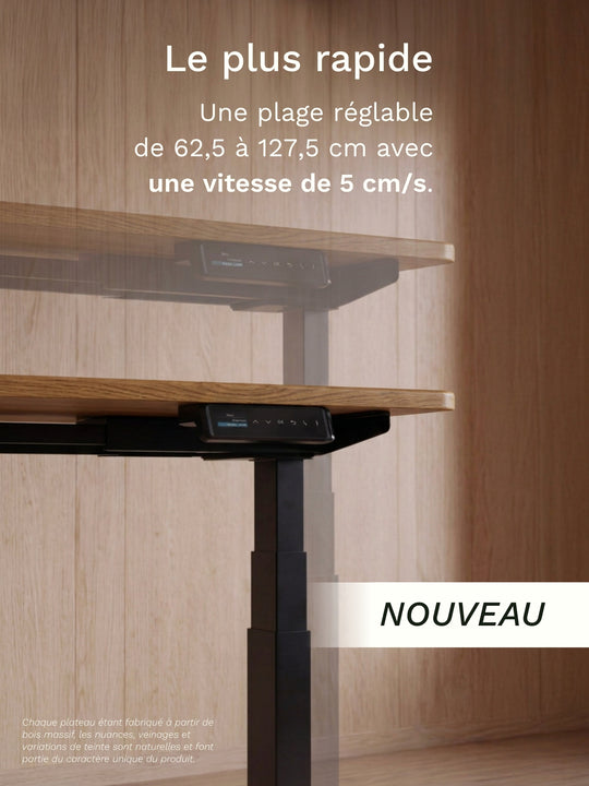 AUM WORLD - Vue de face du bureau Assis Debout ADVANCED PRO avec plateau PREMIUM OAK
