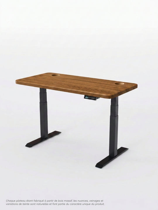 AUM WORLD - Bureau Assis Debout ADVANCED PRO avec piètement noir mat et plateau en chêne massif PREMIUM OAK.