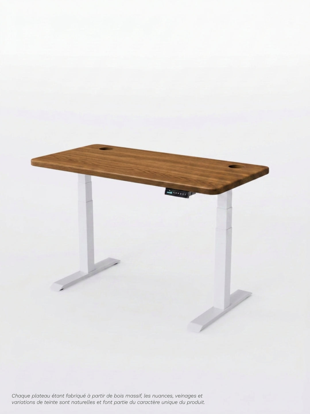 AUM WORLD - Bureau Assis Debout ADVANCED PRO avec piètement blanc et plateau en chêne massif PREMIUM OAK.