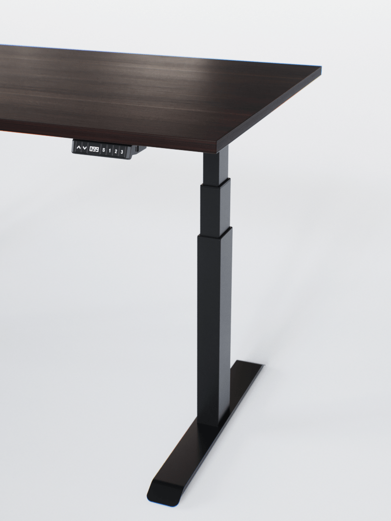 AUM WORLD_Bureau Assis Debout Électrique - ADVANCED LITE GO_Ports USB A_USB C_Noir_Plateau Bois Foncé_Vue Détaillée_Copyrights AUM WORLD_2024