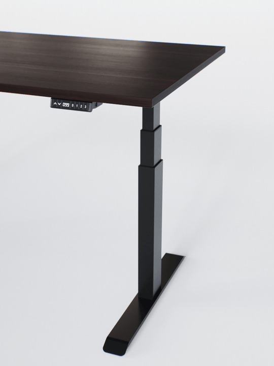 AUM WORLD_Bureau Assis Debout Électrique - ADVANCED LITE GO_Ports USB A_USB C_Noir_Plateau Bois Foncé_Vue Détaillée_Copyrights AUM WORLD_2024