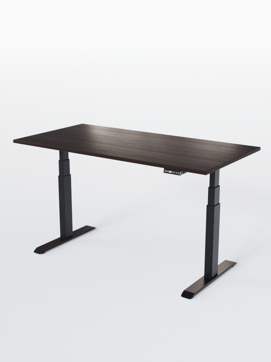 AUM WORLD_Bureau Assis Debout Électrique - ADVANCED LITE GO_Ports USB A_USB C_Noir_Plateau Bois Foncé_Vue Détaillée_Copyrights AUM WORLD_2024