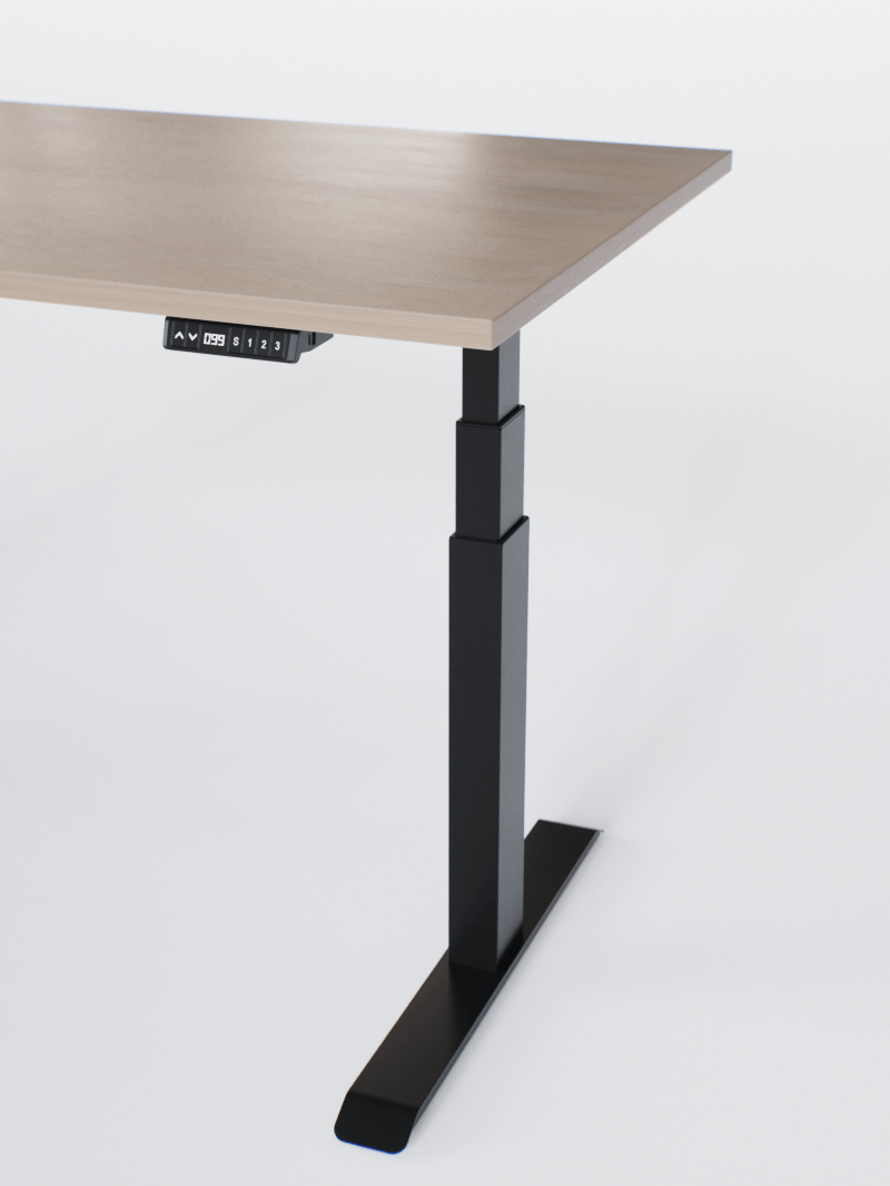 AUM WORLD_Bureau Assis Debout Électrique - ADVANCED LITE GO_Ports USB A_USB C_Noir_Plateau Bois Clair_Vue Détaillée_Copyrights AUM WORLD_2024