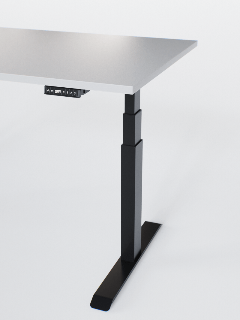 AUM WORLD_Bureau Assis Debout Électrique - ADVANCED LITE GO_Ports USB A_USB C_Noir_Plateau Blanc Premium_Vue Détaillée_Copyrights AUM WORLD_2024