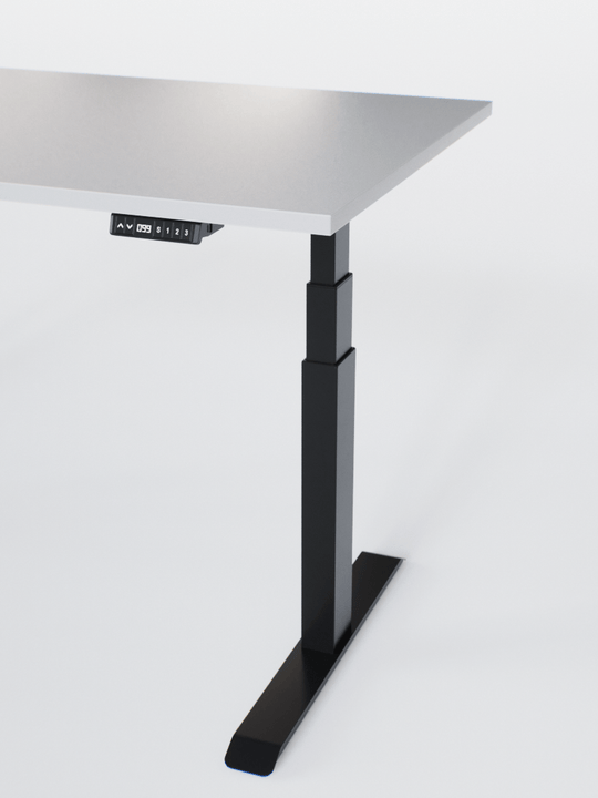 AUM WORLD_Bureau Assis Debout Électrique - ADVANCED LITE GO_Ports USB A_USB C_Noir_Plateau Blanc Premium_Vue Détaillée_Copyrights AUM WORLD_2024