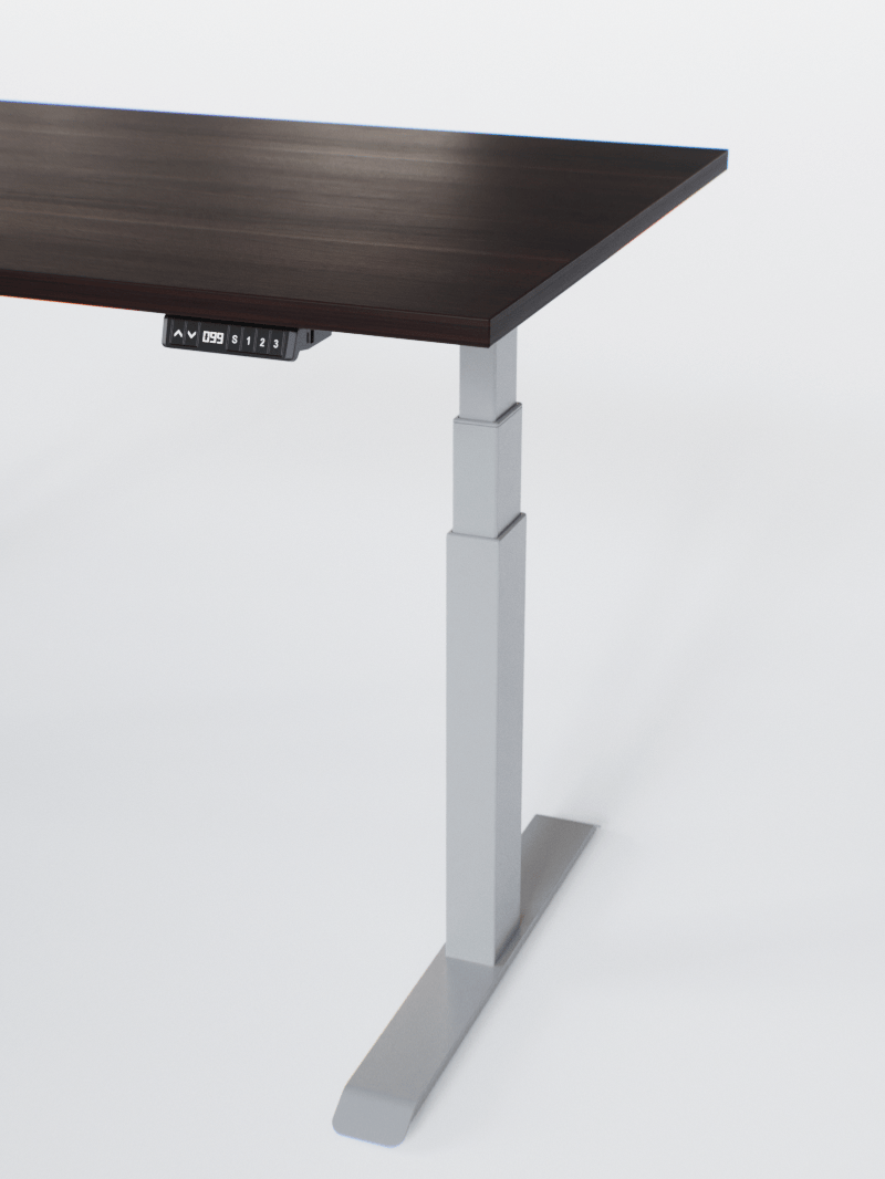 AUM WORLD_Bureau Assis Debout Électrique - ADVANCED LITE GO_Ports USB A_USB C_Gris_Plateau Bois Foncé_Vue Détaillée_Copyrights AUM WORLD_2024