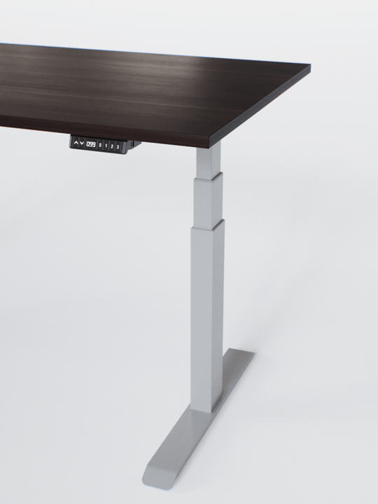 AUM WORLD_Bureau Assis Debout Électrique - ADVANCED LITE GO_Ports USB A_USB C_Gris_Plateau Bois Foncé_Vue Détaillée_Copyrights AUM WORLD_2024