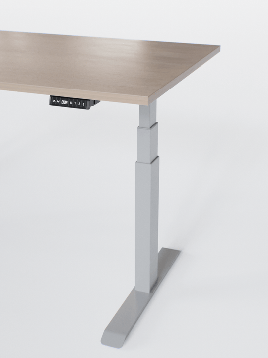 AUM WORLD_Bureau Assis Debout Électrique - ADVANCED LITE GO_Ports USB A_USB C_Gris_Plateau Bois Clair_Vue Détaillée_Copyrights AUM WORLD_2024