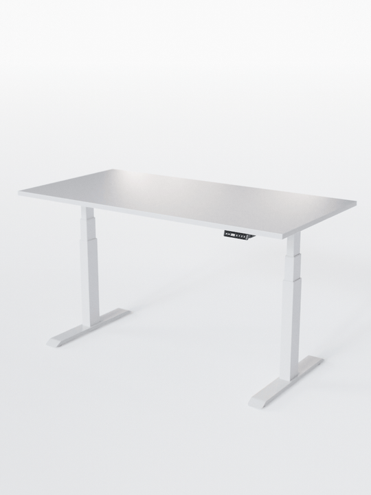 AUM WORLD_Bureau Assis Debout Électrique - ADVANCED LITE GO_Ports USB A_USB C_Blanc_Plateau Blanc Premium_Vue Globale_Copyrights AUM WORLD_2024