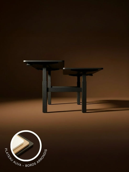 Bench Assis Debout Electrique DUO GO_Plateaux AUVA Angles Arrondis_AUM WORLD 
