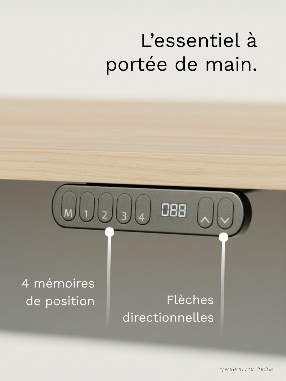 Commande avec mémoires de position, bureau Assis Debout START