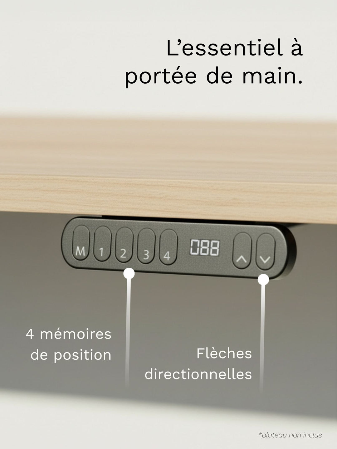 Commande avec mémoires de position, bureau Assis Debout START
