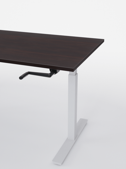 AUM WORLD_Bureau Assis Debout MANUE_Handy Go_Pieds Blanc_Plateau Bois Foncé_DETAIL_Copyrights_AUM WORLD®_2023