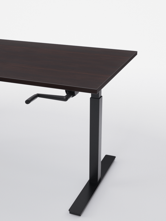 AUM WORLD_Bureau Assis Debout MANUE_Handy Go_Pieds Noir_Plateau Bois Foncé_DETAIL_Copyrights_AUM WORLD®_2023