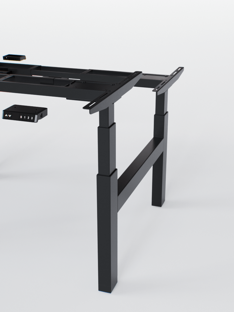 AUM WORLD_Pieds de Bench Réglable Électrique 2 Postes de Travail - Ports USB A &amp; C - DUO GO_NOIR_ZOOM_Copyrights_AUM WORLD®_202409