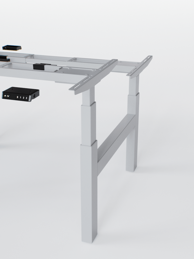 AUM WORLD_Pieds de Bench Réglable Électrique 2 Postes de Travail - Ports USB A &amp; C - DUO GO_GRIS_ZOOM_Copyrights_AUM WORLD®_202409