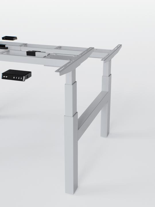 AUM WORLD_Pieds de Bench Réglable Électrique 2 Postes de Travail - Ports USB A &amp; C - DUO GO_GRIS_ZOOM_Copyrights_AUM WORLD®_202409