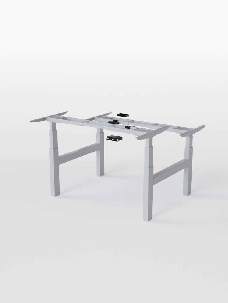 AUM WORLD_Pieds de Bench Réglable Électrique 2 Postes de Travail - Ports USB A &amp; C - DUO GO_GRIS_Copyrights_AUM WORLD®_202409