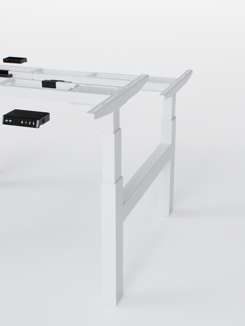 AUM WORLD_Pieds de Bench Réglable Électrique 2 Postes de Travail - Ports USB A &amp; C - DUO GO_BLANC_ZOOM_Copyrights_AUM WORLD®_202409