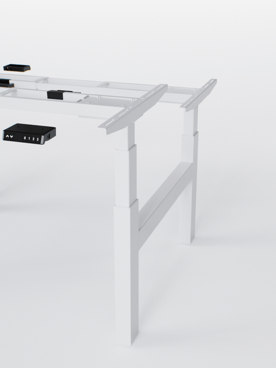 AUM WORLD_Pieds de Bench Réglable Électrique 2 Postes de Travail - Ports USB A &amp; C - DUO GO_BLANC_ZOOM_Copyrights_AUM WORLD®_202409