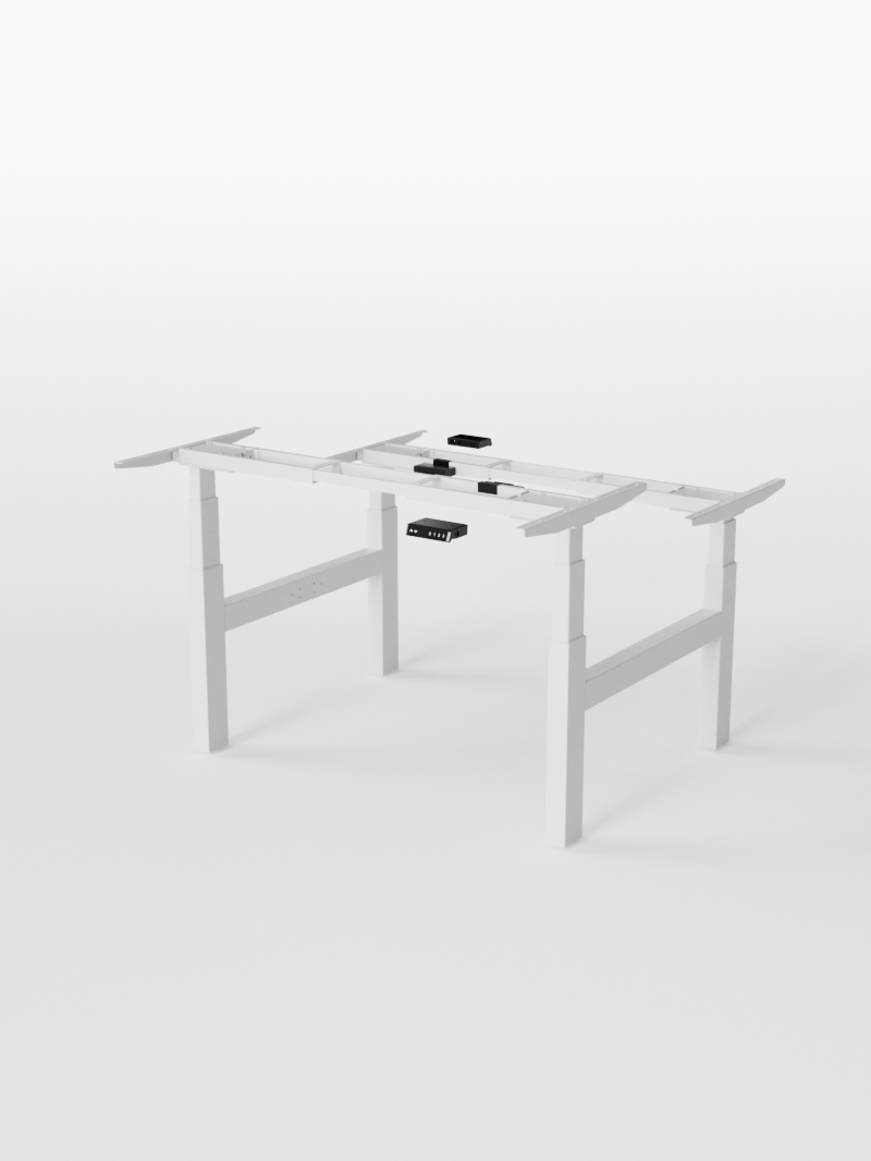 AUM WORLD_Pieds de Bench Réglable Électrique 2 Postes de Travail - Ports USB A &amp; C - DUO GO_BLANC_Copyrights_AUM WORLD®_202409