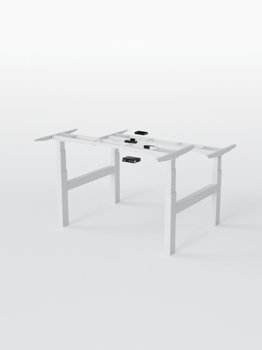 AUM WORLD_Pieds de Bench Réglable Électrique 2 Postes de Travail - Ports USB A &amp; C - DUO GO_BLANC_Copyrights_AUM WORLD®_202409