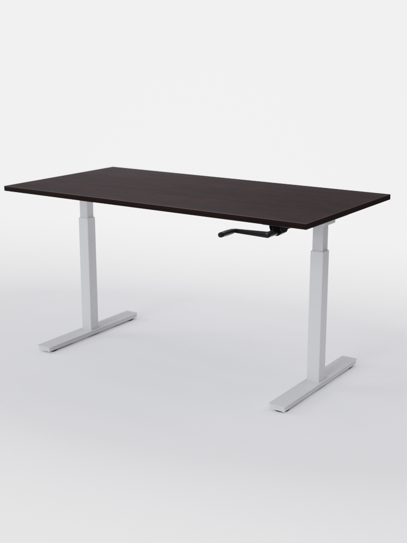 AUM WORLD_Bureau Assis Debout MANUE_Handy Go_Pieds Blanc_Plateau Bois Foncé_Copyrights_AUM WORLD®_2023