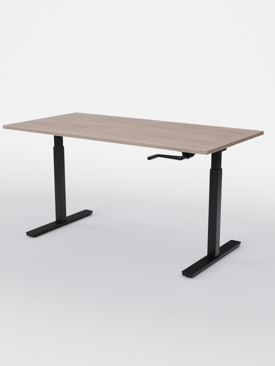 AUM WORLD_Bureau Assis Debout MANUE_Handy Go_Pieds Noir_Plateau Bois Clair_Copyrights_AUM WORLD®_2023